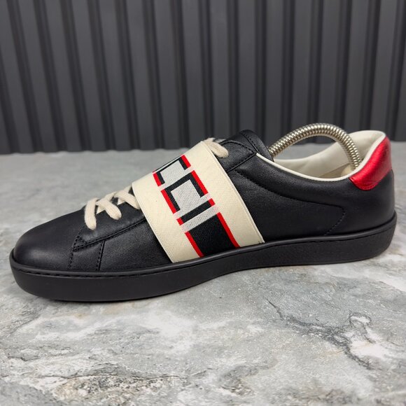 Gucci Ace Stripe Sneakers Black Leather 7.5 G or 8 US or 41.5 EUR - Picture 12 of 16